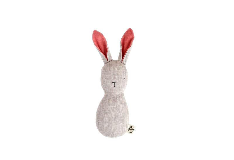handmade bunny rattle - coral